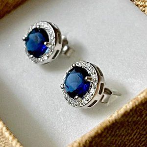 Blue Sapphire lab-created Stud Earrings Sterling Silver 925 Stud Earrings Topaz